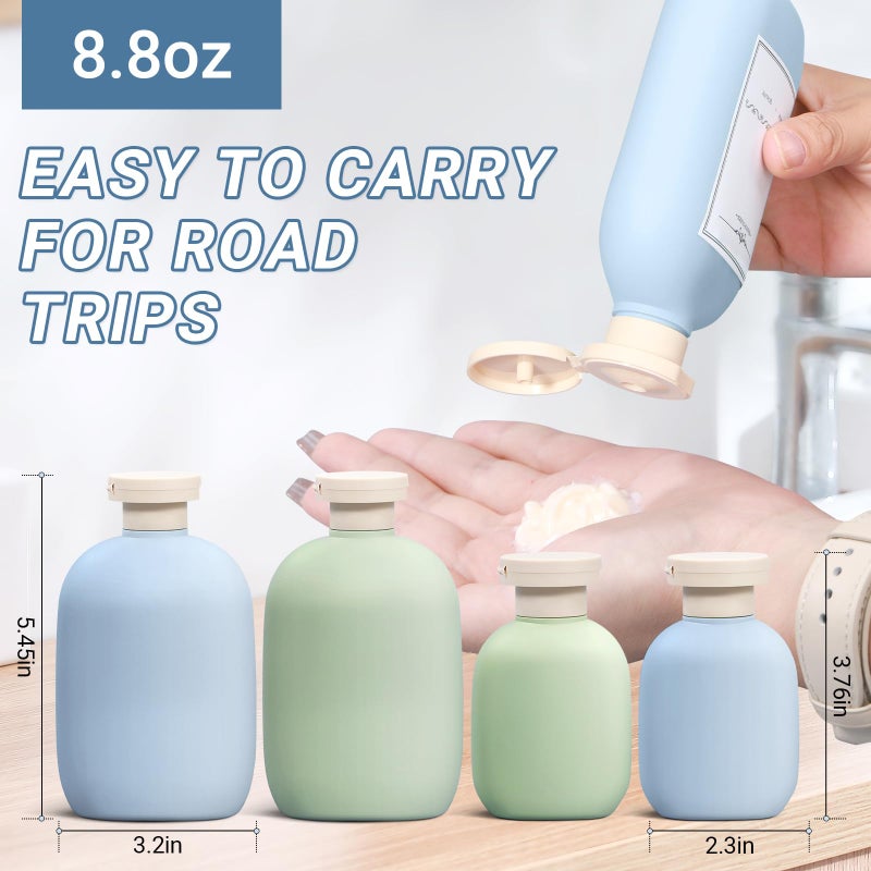 ASEVAT 8.8oz Travel Bottle with Flip Cap, Leak Proof Squeeze Bottles, Refillable Plastic Travel Containers for Creams, Lotion, Foundation, Shampoo, Conditioner - Image 2